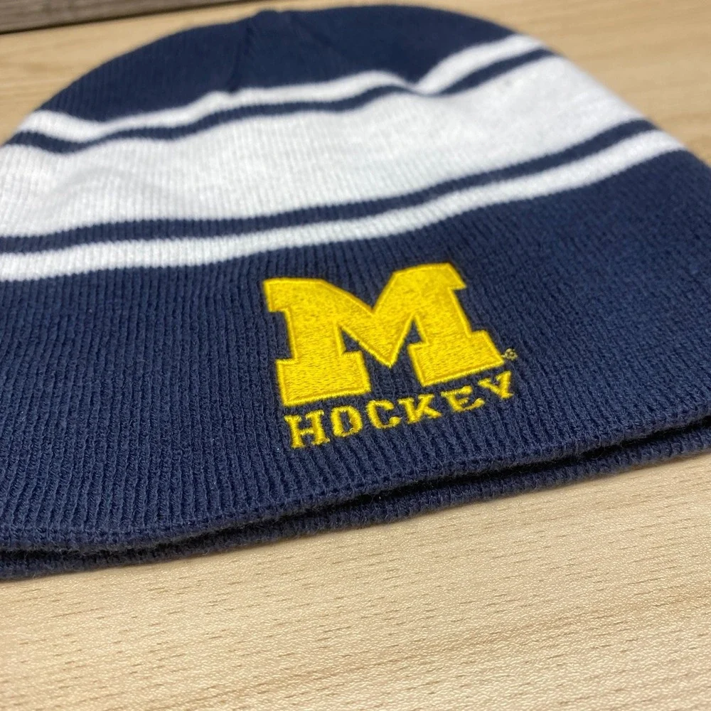 Michigan Hockey Hat Cap Beanie Blue White Nike Wolverines NCAA College Winter
